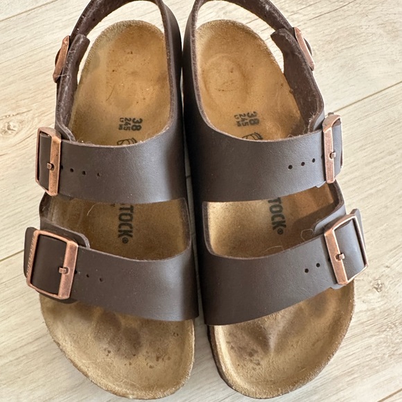 Birkenstock Dark Brown Sandals with Copper Buckles - Picture 7 of 10